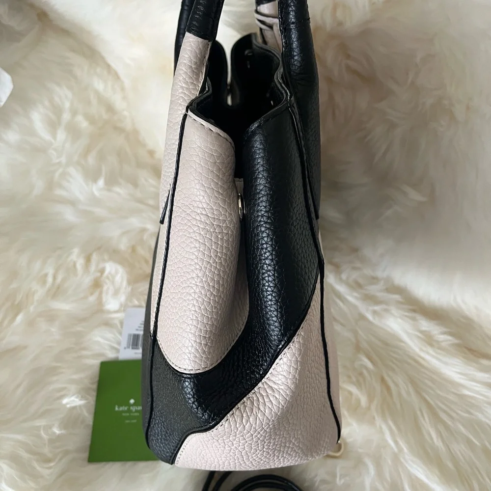 Kate Spade Black/Taupe Pebble Leather w/removable crossbody strap. - Picture 4 of 10